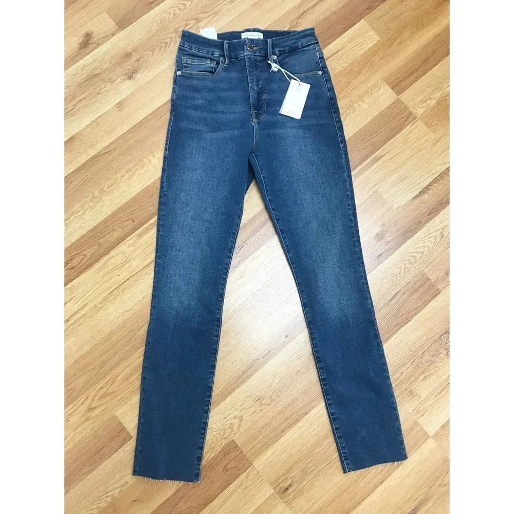 GOOD AMERICAN Good Waist Crop Skinny Jean High Rise‎ Raw Hem Size 0 25 New